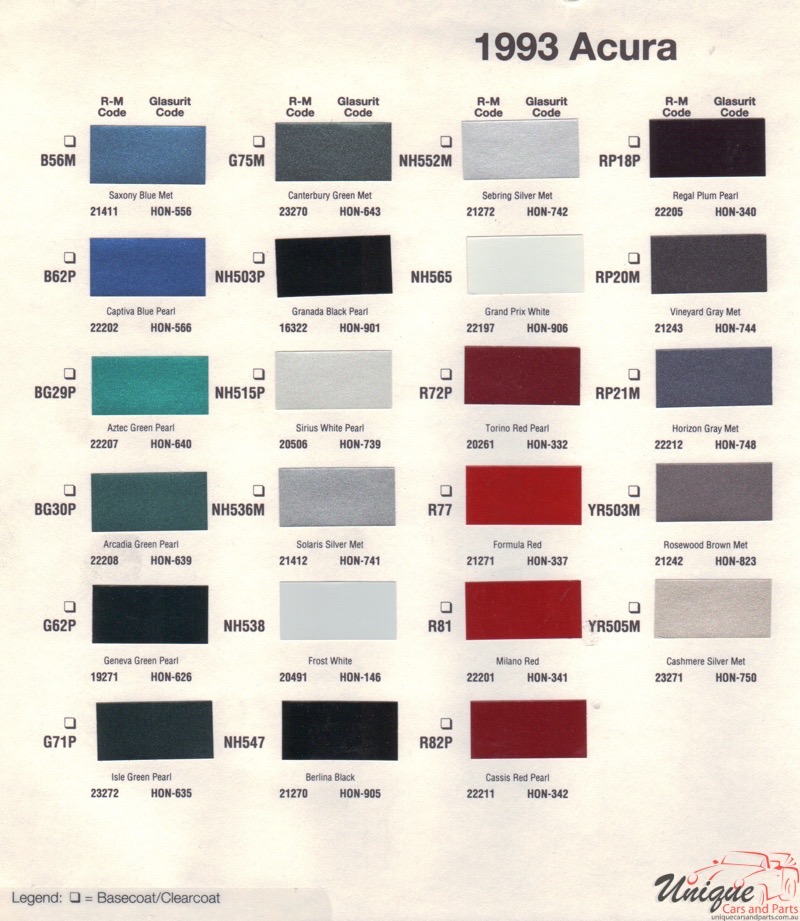 1993 Acura Paint Chart